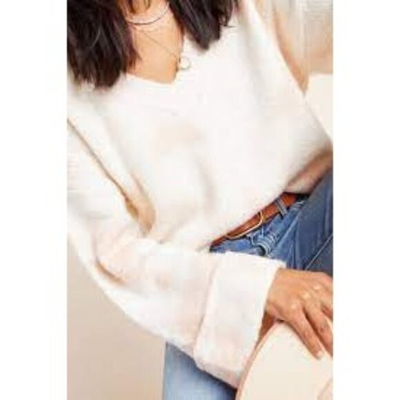 Anthropologie Oversize Maggie Bell Sleeves Knit Pullover Sweater Cream Women's M - Picture 13 of 13